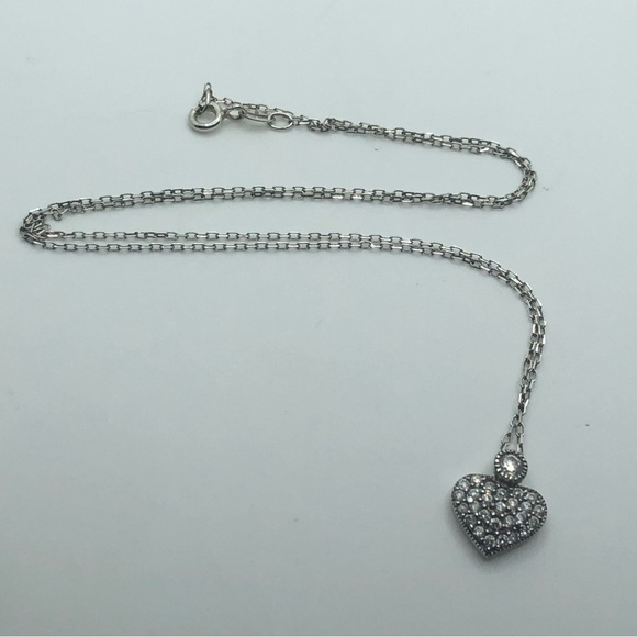 STERLING & Clear / White Cz Puffy Heart Necklace 18” Chain / .5” Pendant - Picture 4 of 10